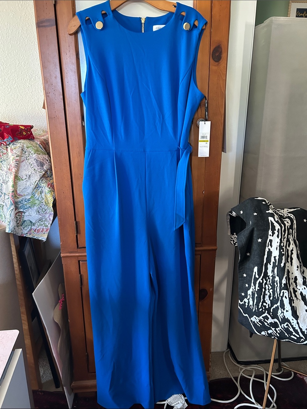 Calvin Klein Sleeveless Royal Blue Wide-Leg Jumpsuit